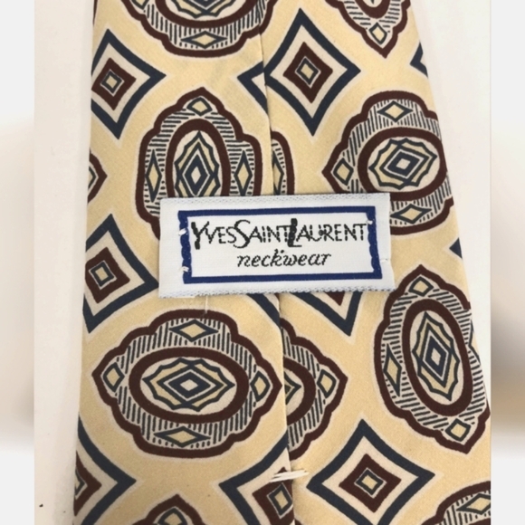 Yves Saint Laurent Beige and Brown Geometric Tie - Picture 4 of 6